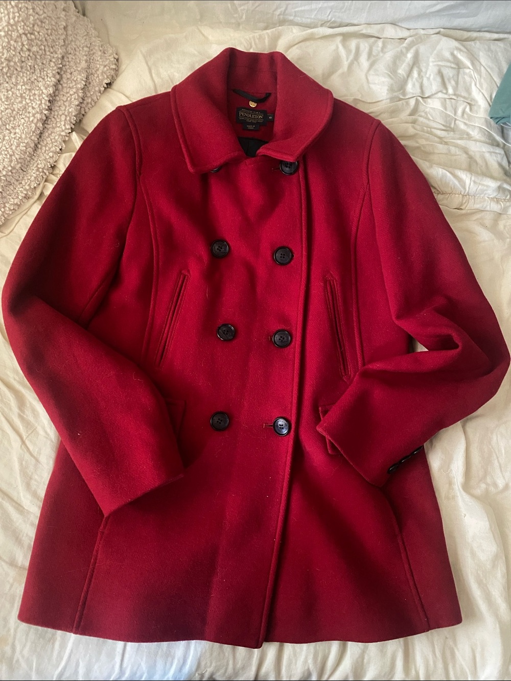 Pendleton Red Double-Breasted Wool Peacoat